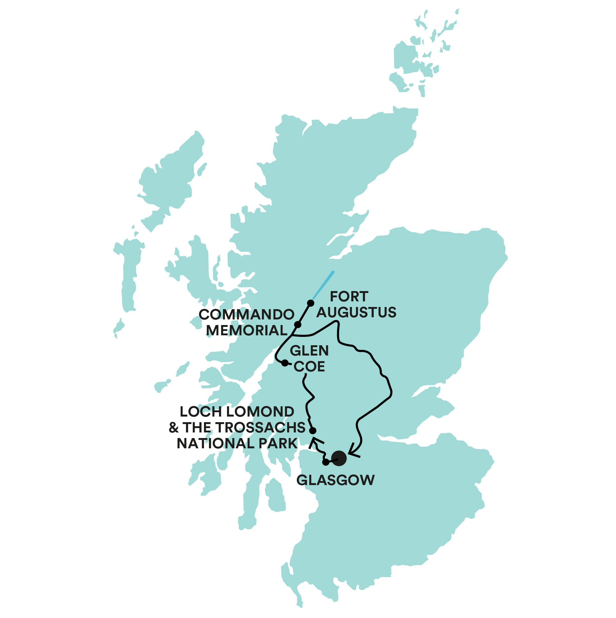 Mountains, Glens & The Loch Ness Monster Tour Map