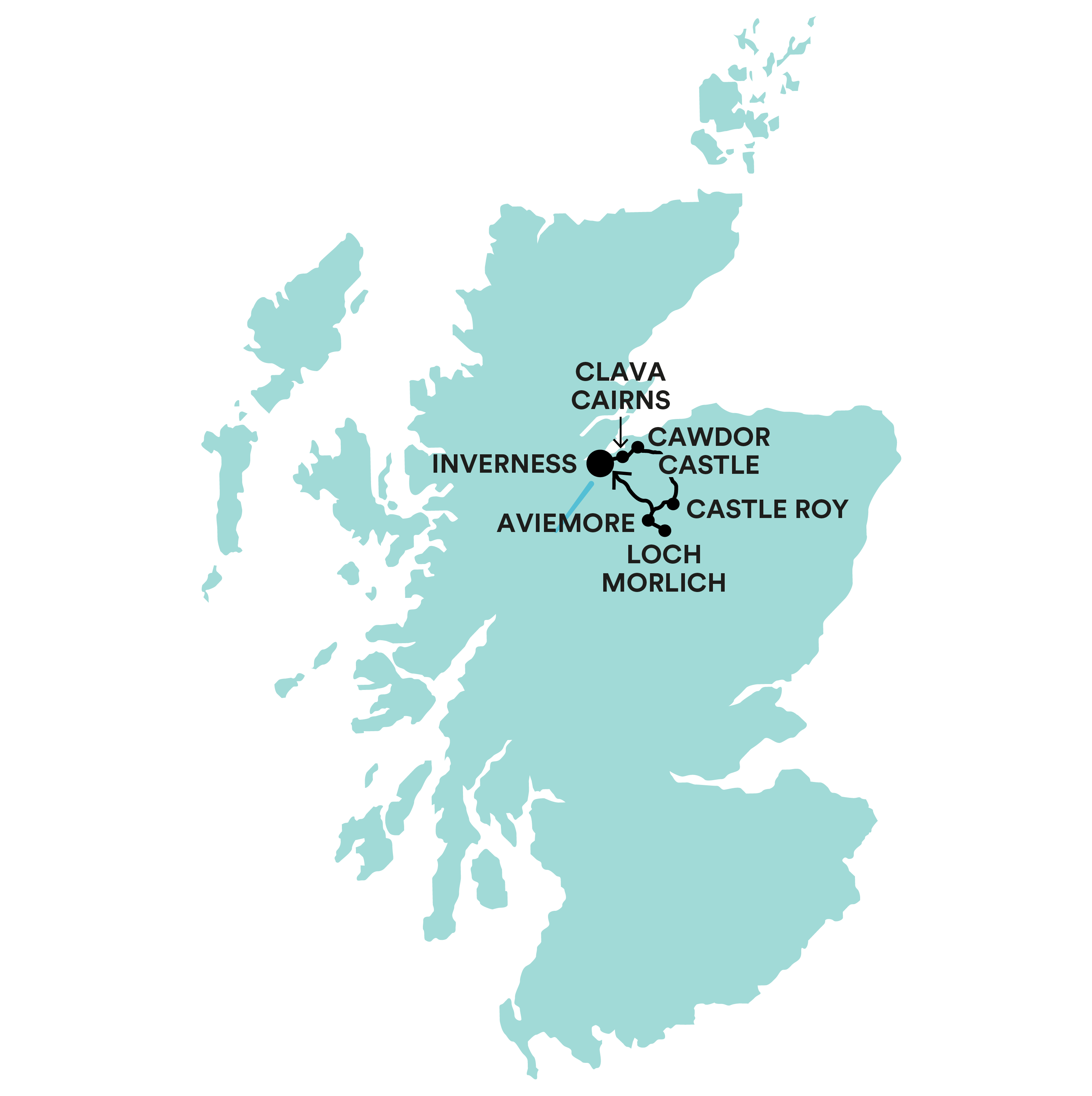 Castles, Coos & Cairngorms Tour Map