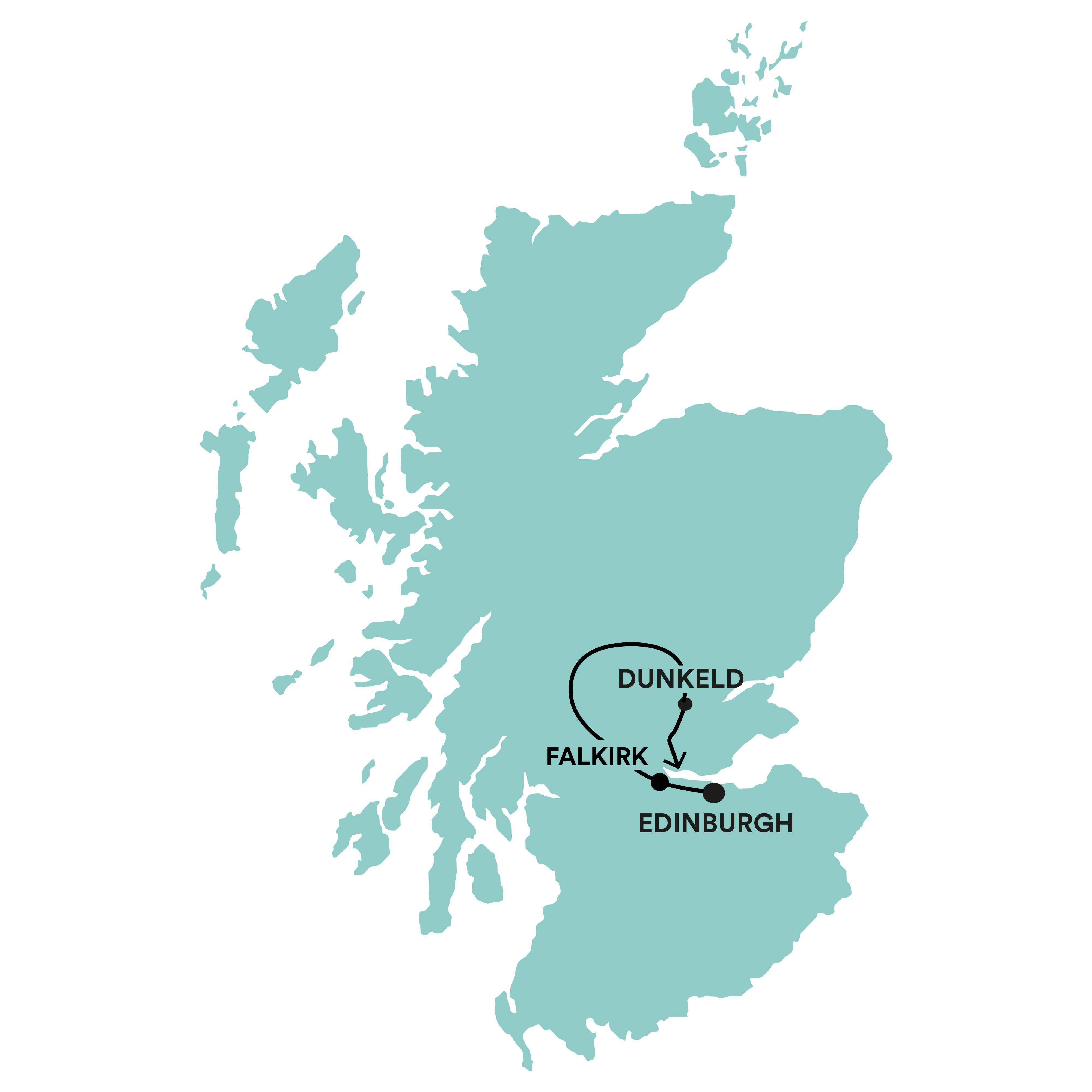 Waterfalls, Warriors & Whisky Tour Map