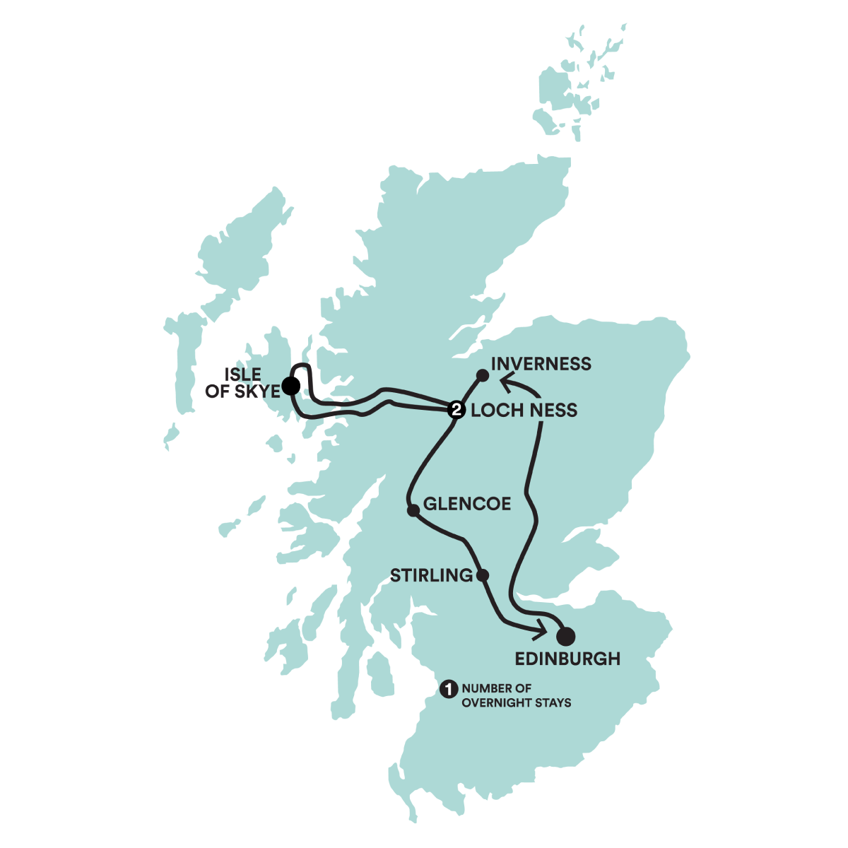 Wild Skye & Loch Ness Hunter Tour Map